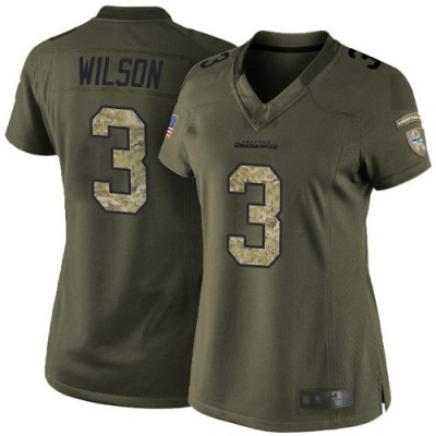 Nike Seattle Seahawks #3 Russell Wilson Green Women's Stitched NFL Limited 2015 Salute to Service Jersey